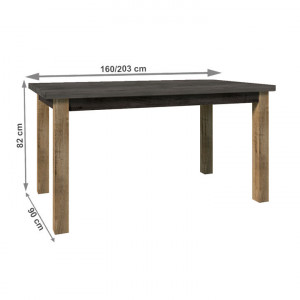 Masă dining, extensibilă, culoarea stejar închis/gri, 160-203x90 cm - TP237736 - Img 4