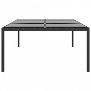Masă grădină, negru, 200x150x75cm, sticlă securizată/poliratan - V310586V - Img 3
