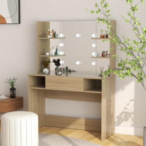 Masă machiaj cu lumini LED, stejar, 100x40x135 cm , MDF - V331545V - Img 2