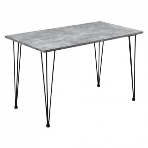Masa Somalia design elegant efect lemn cu picioare hairpin ,120 x 70 x 75 cm, metal/MDF, negru/efect beton pentru 4 persoane - P63525280