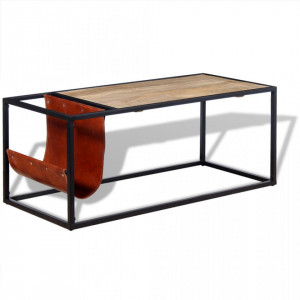 Masuta cafea cu suport reviste din piele naturala, 110x50x45 cm - V244241V