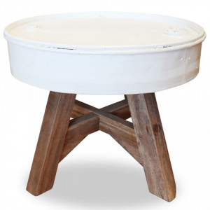 Masuta de cafea, alb, 60 x 45 cm, lemn masiv reciclat - V244820V - Img 2