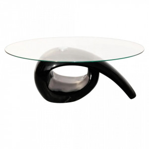 Masuta de cafea cu blat oval din sticla, negru lucios - V240432V - Img 3