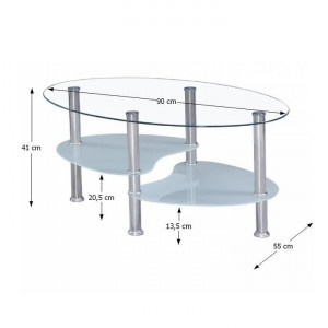 Măsuţă de cafea, oţel cu sticlă transparentă și sticlă albă, 90x55x41 cm - TP143859 - Img 2