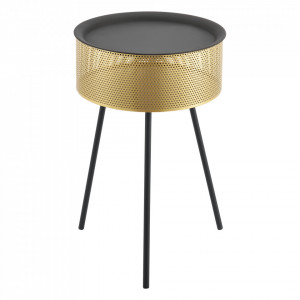 Masuta living cu spatiu depozitare si blat detasabil, 65 x 40 cm, negru/auriu - P77991594 - Img 3