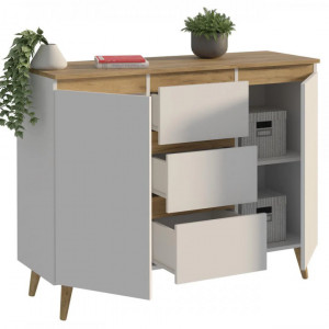 MBCO3 - Comoda 120 cm, cu 3 sertare si 2 dulapuri pentru dormitor, living, dining: Alb-Stejar - Img 3