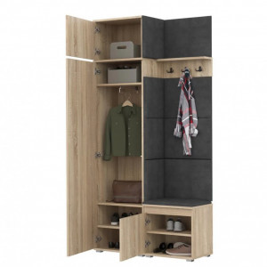 MBCUIS8 - Set Cuier hol, 104x37x214 cm - 3 agatatori haine, hol, pantofar - Sonoma cu Tapiterie Gri /Verde / Albastra - Img 3