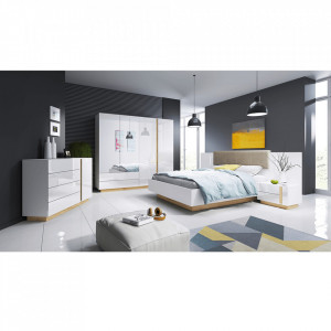 Noptiere stejar si alb lucios, cu 2 sertare, 60x46x104 cm - TP264433 - Img 3