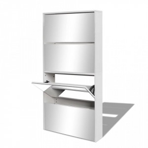 Pantofar cu 4 niveluri si oglinda, alb, 63 x 17 x 134 cm - V273936V - Img 3