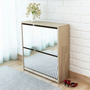 Pantofar cu oglinda 2 niveluri, culoare stejar, 63 x 17 x 67 cm - V243045V