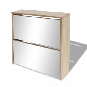 Pantofar cu oglinda 2 niveluri, culoare stejar, 63 x 17 x 67 cm - V243045V - Img 3