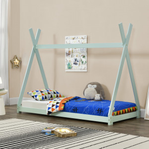 Pat copii Anando, 208 x 96 x 163 cm, lemn de brad, verde menta, design cort indian, de la 3 ani, fara saltea, stabil - P64038174 - Img 2