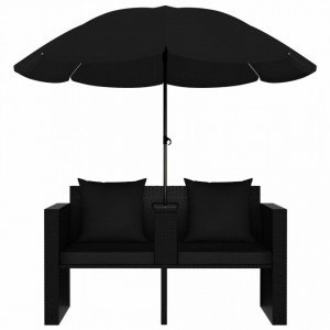 Pat de grădină cu umbrelă de soare, negru, poliratan - V47398V - Img 4