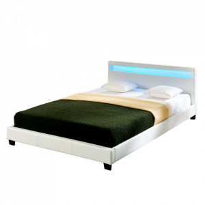 Pat dormitor tapitat cu LED 200x200 cm, alb - P48378410 - Img 2