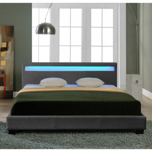 Pat frantuzesc modern, tapitat, fara saltea, cu LED, 140x200 cm, gri inchis - P55039079 - Img 3