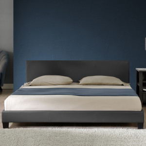 Pat frantuzesc modern, tapitat, imitatie de piele,180 x 200 cm, gri inchis, fara saltea - P49619395 - Img 3