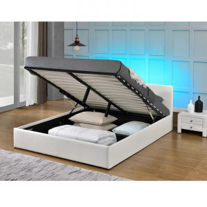 Pat matrimonial cu LED RGB, 160x200 cm, alb - TP242657 - Img 2