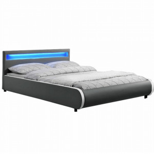 Pat matrimonial cu RGB LED iluminare, gri, 160x200 cm - TP191827 - Img 2