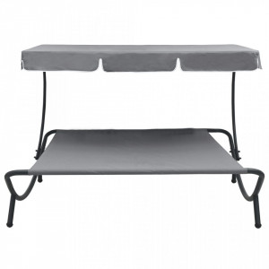 Pat șezlong de exterior cu copertină, gri - V48073V