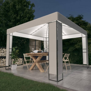 Pavilion cu acoperiș dublu & șiruri de lumini LED, alb, 3x3 m - V3070302V - Img 2
