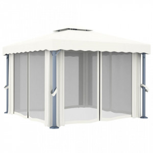 Pavilion cu perdea, alb crem, 3 x 3 m, aluminiu - V3053377V - Img 3