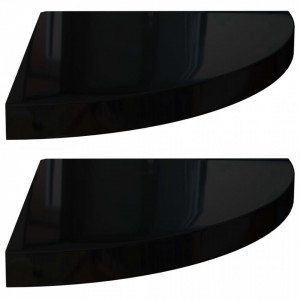 Rafturi colt perete, 2 buc., negru extralucios 35x35x3,8 cm MDF - V323911V - Img 2