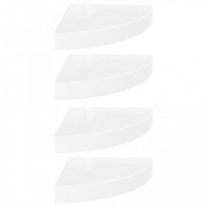 Rafturi colt perete, 4 buc., alb extralucios, 25x25x3,8 cm, MDF - V323888V - Img 2