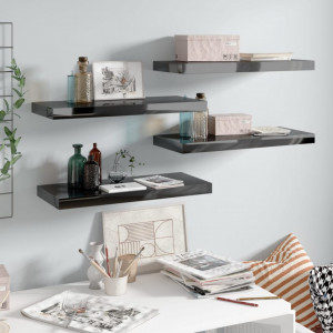 Rafturi de perete 4 buc. negru extralucios 60x23,5x3,8 cm MDF - V323771V