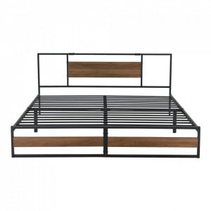 Rama pat metalica Villach180, 209 x 184 x 85,5 cm, otel sinterizat, 300 Kg, negru/efect lemn de nuc, pentru 2 persoane - P71470635 - Img 3