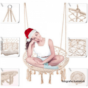 Scaun balansoar suspendabil, leagăn agăţat, alb, 80x120 cm - TP274286 - Img 5