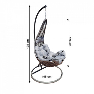 Scaun balansoar suspendabil, leagăn agăţat, gri, 105x105x195 cm - TP286353 - Img 2