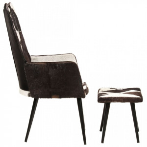 Scaun cu spătar înalt, cu taburet, negru, piele naturală - V339674V - Img 3