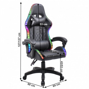 Scaun de birou cu iluminare RGB, gaming, negru, 64x60x127-137 cm - TP279983 - Img 2