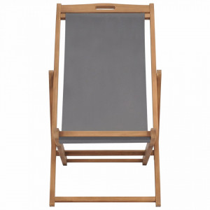 Scaun de plaja pliabil, gri, lemn masiv de tec - V47415V - Img 2