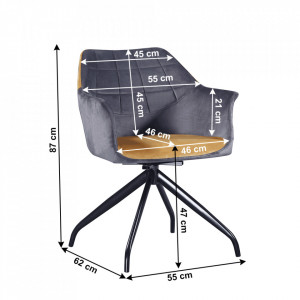 Scaun pivotant, gri, ţesătură de catifea camel / negru - TP297878 - Img 4