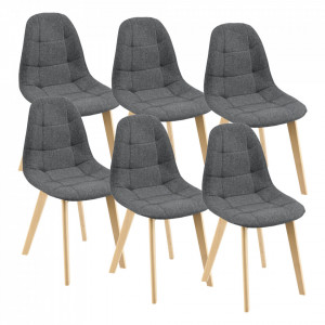 Scaune bucatarie, set 6 bucati, fag, gri inchis - P76645452 - Img 2