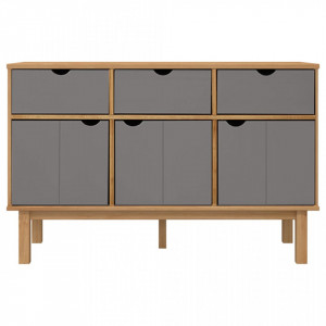 Servantă, maro și gri, 114x43x73,5 cm, lemn masiv de pin - V351298V - Img 3