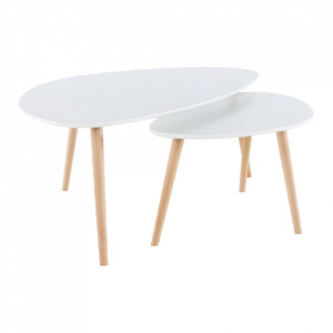 Set 2 măsuţe de cafea, alb și fag, 116x45x66 cm - TP255656