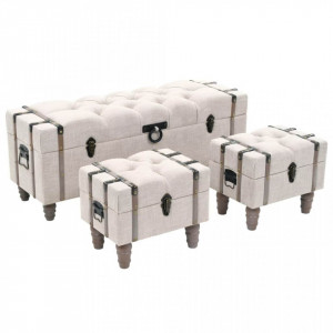 Set banca depozitare 3 buc, lemn masiv si otel, 112x37x45 cm - V245762V - Img 1