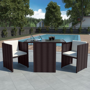Set bistro cu perne, 3 piese, maro, poliratan - V42485V