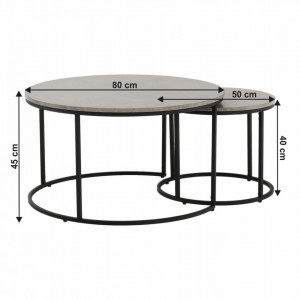 Set de 2 măsuţe de cafe, gri și negru, 80x45 cm, 50x40 cm - TP261525 - Img 2