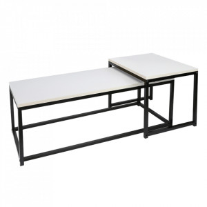 Set de 2 măsuţe de cafea, alb și negru, 100x35x40 cm, 40x40x50 cm - TP303649