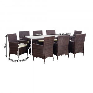 Set de grădină, cu 9 piese, 1 masă, 8 scaune, maro - TP254297 - Img 2