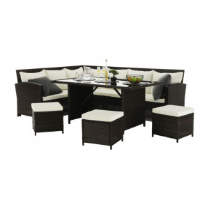 Set de grădină din ratan cu 5 piese, 1 măsuţă, 1 colţar şi 3 tabureţi, maro - TP302510 - Img 4