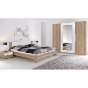 Set dormitor (dulap, pat şi 2 noptiere), sonoma și alb - TP43123 - Img 1