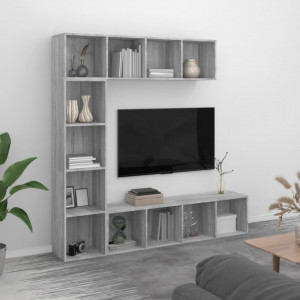 Set dulap TV/cărți, 3 piese, sonoma gri, 180x30x180 cm - V3152714V - Img 2