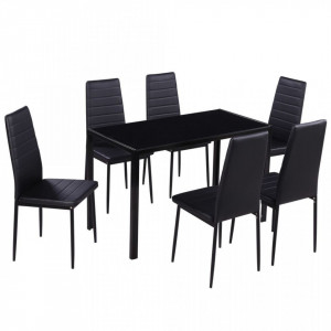 Set masa si scaune de bucatarie 7 piese, negru - V242987V - Img 2