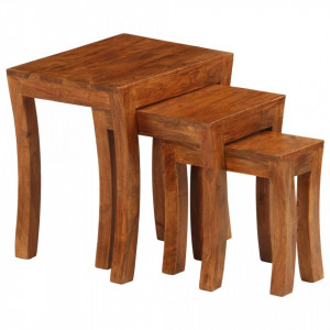 Set mese suprapuse,3 piese,lemn masiv acacia, 50x35x50 cm, maro - V246101V - Img 2