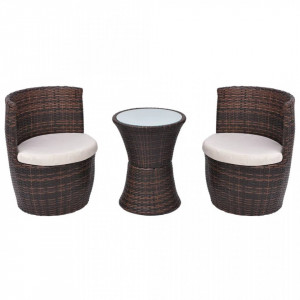 Set mobilier bistro cu perne, 3 piese, maro, poliratan - V43111V - Img 2