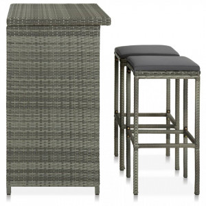 Set mobilier de bar, 3 piese, gri, poliratan - V313472V - Img 3